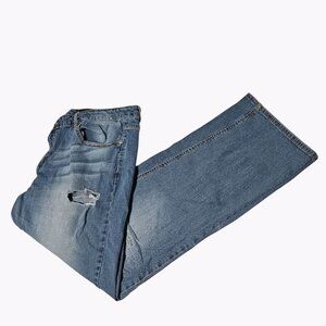 Indigo People Jeans Mens Size 42 X 32 Boot Cut Mid Rise Ripped Denim Pants